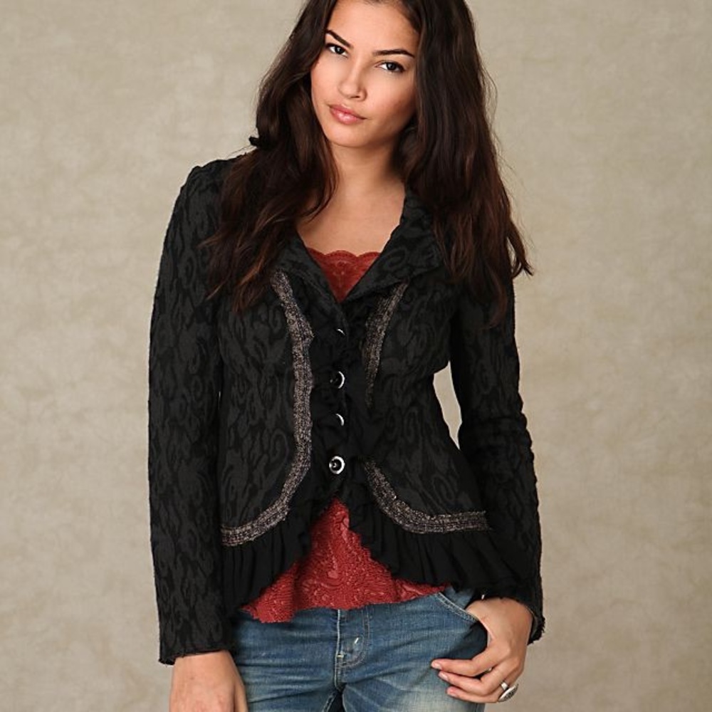 Free People "Love Letters" Textured Jacquard Ruffle Jacket